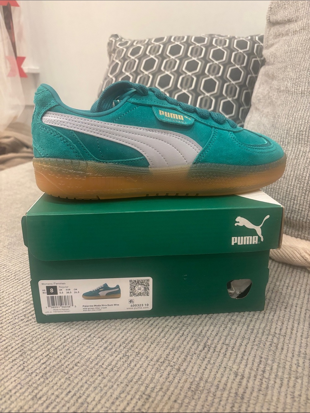 Puma Teal Suede Low-Top Sneakers with Gum Sole